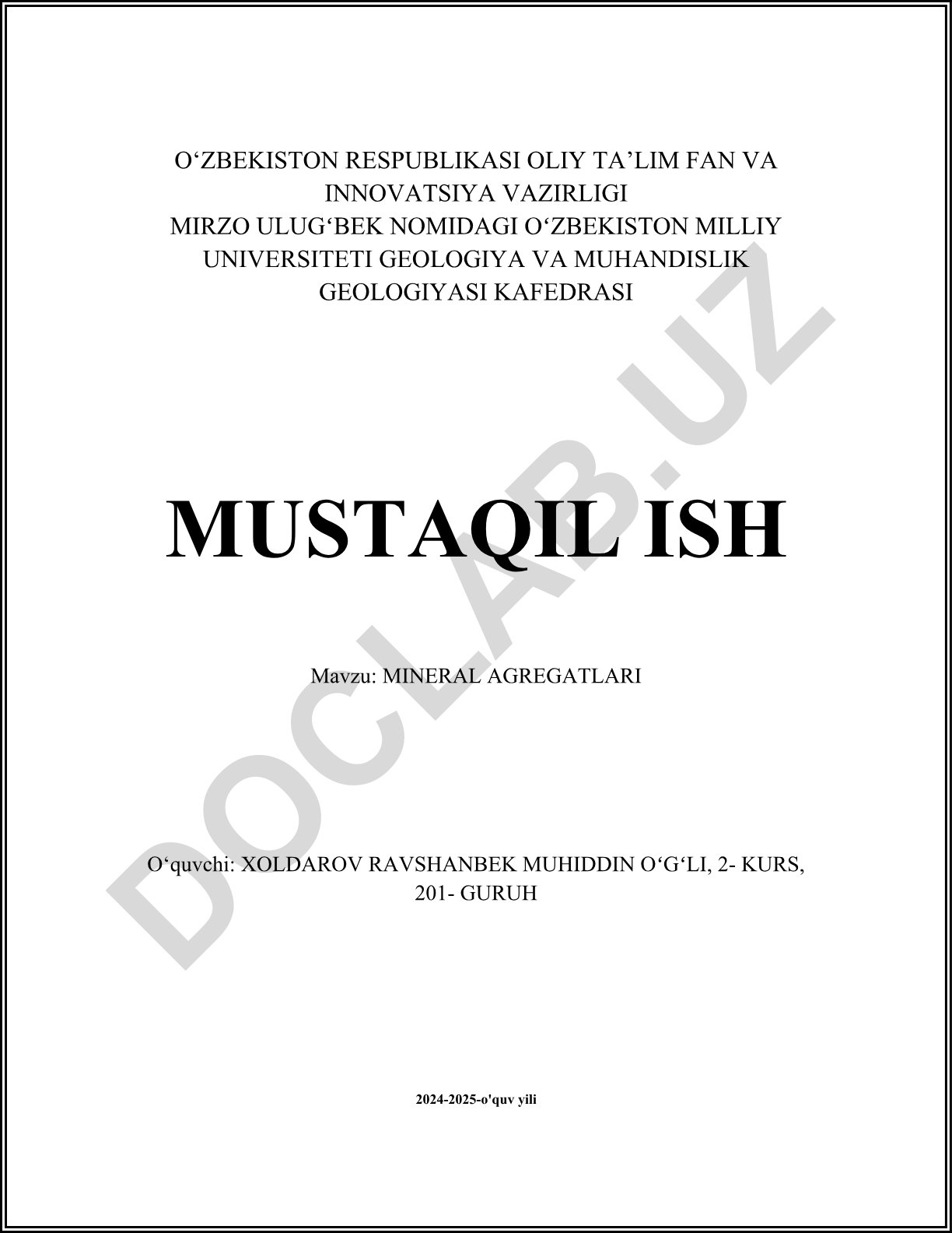 Mineral agregatlarning turlari, tarkibi va fizik xususiyatlari