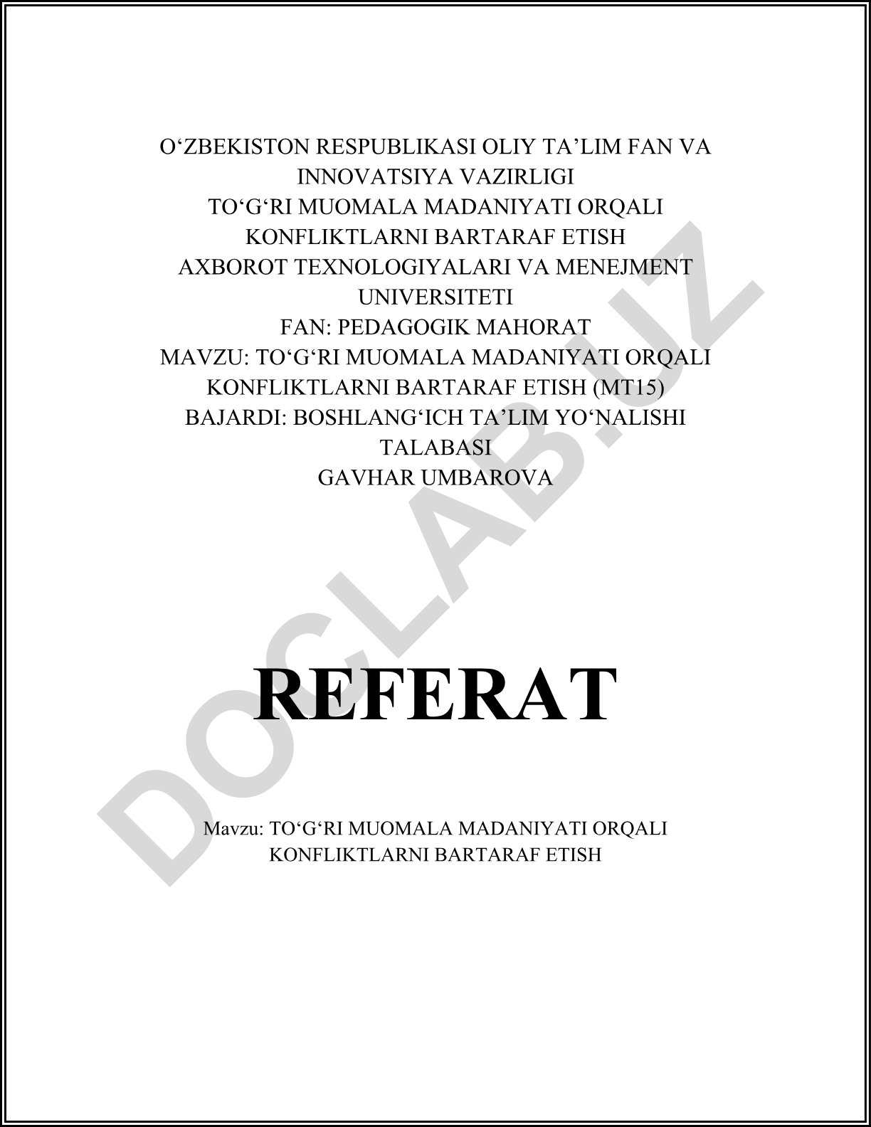 To‘g‘ri muomala madaniyati orqali konfliktlarni bartaraf etish