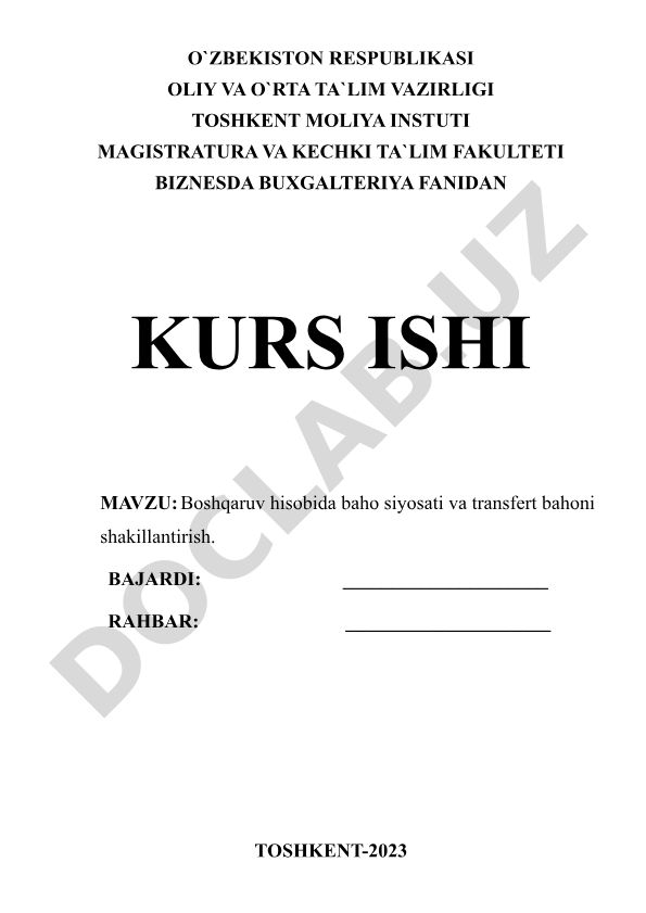 Boshqaruv hisobida baho siyosati va transfert bahoni shakillantirish