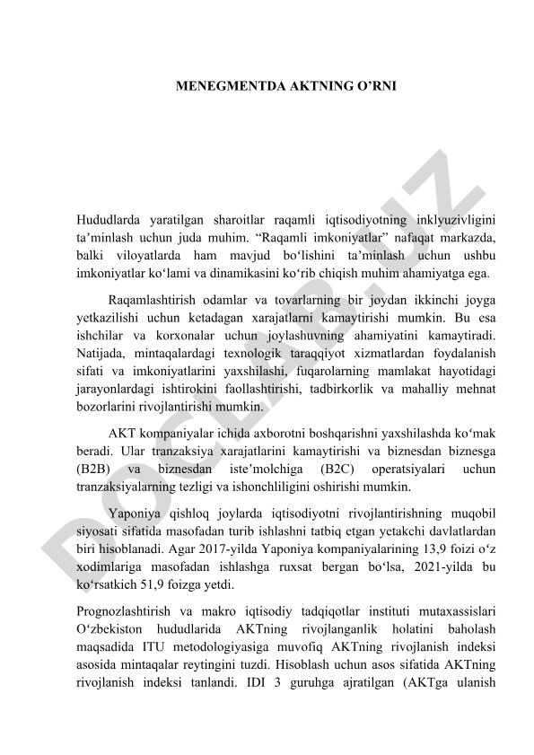 Menegmentda AKTning o'rni va raqamli iqtisodiyotning rivojlanishi