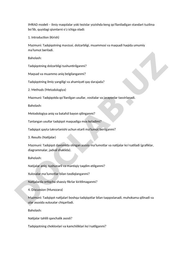 IMRAD modeli – ilmiy maqolalar yozish standart tuzilmasi