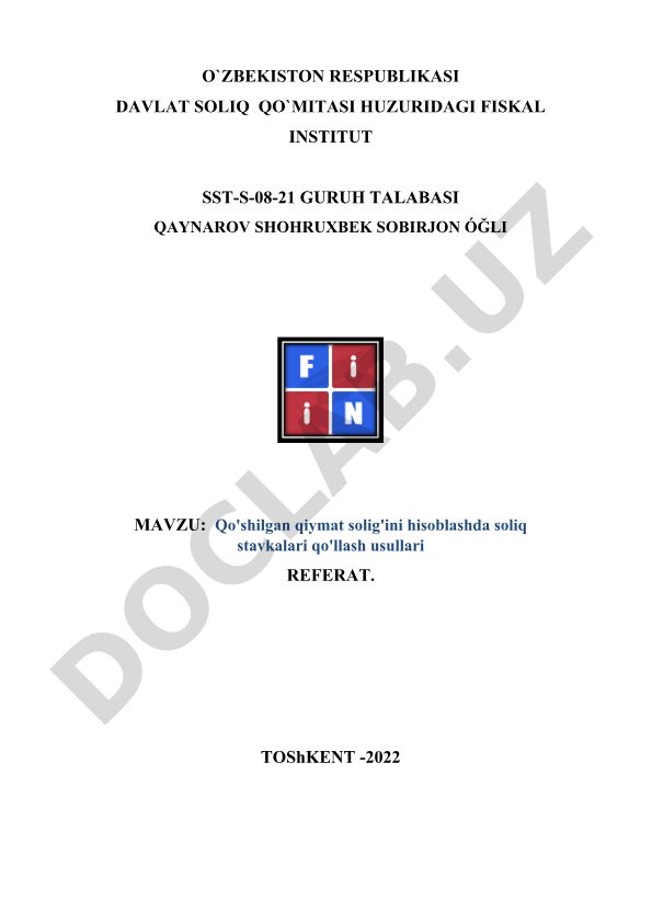 Qo'shilgan qiymat solig'ini hisoblashda soliq stavkalari qo'llash usullari