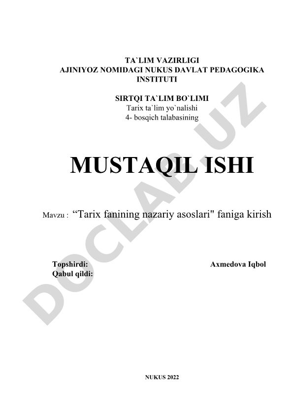 Tarix fanining nazariy asoslari