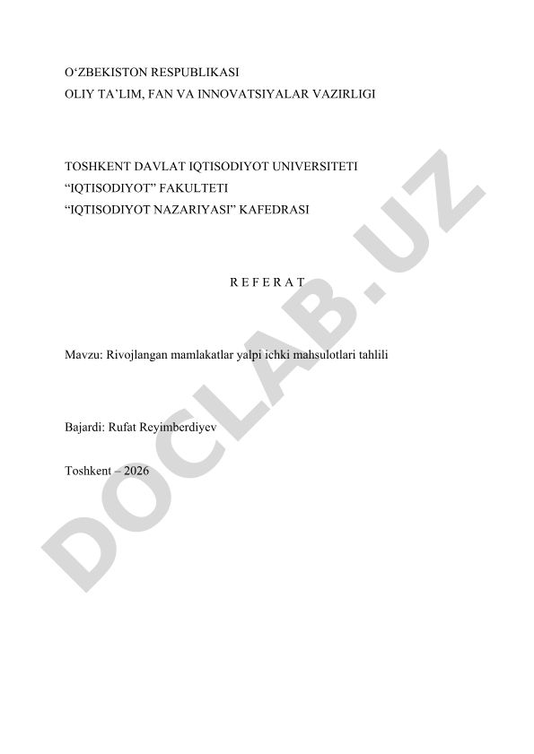 Rivojlangan mamlakatlar yalpi ichki mahsulotlari tahlili