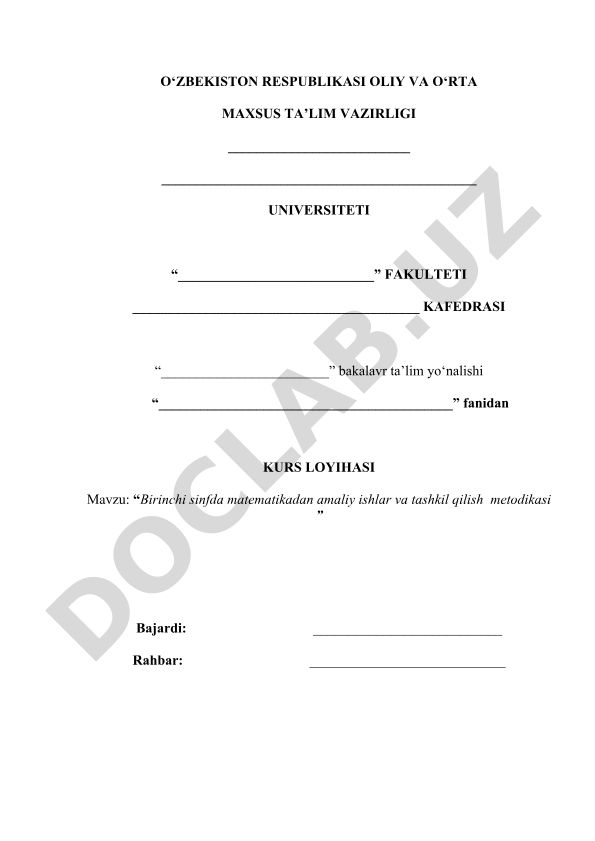 Birinchi sinfda matematikadan amaliy ishlar va tashkil qilish metodikasi