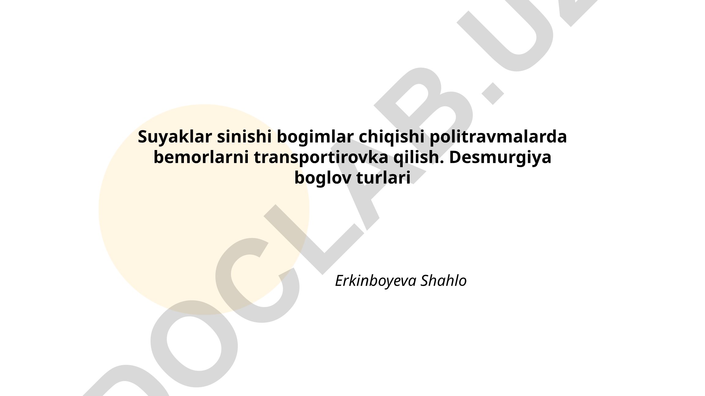 Suyaklar sinishi, bo'g'imlar chiqishi va politravmalarda transportirovka