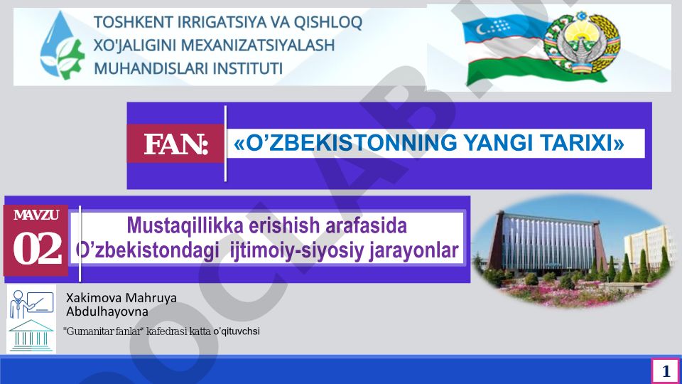 O'zbekistonning yangi tarixi: Mustaqillikka erishish arafasidagi ijtimoiy-siyosiy jarayonlar