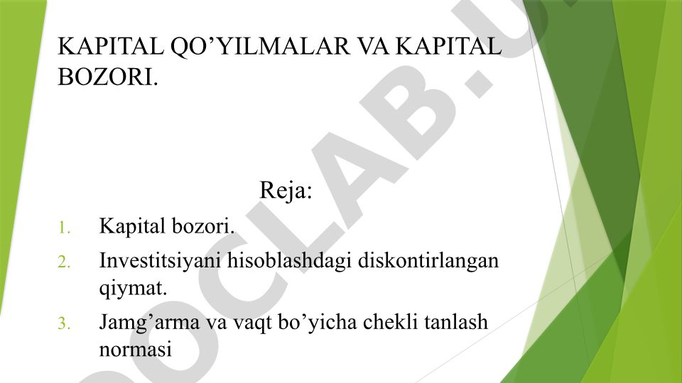 Kapital qo'yilmalar va kapital bozori
