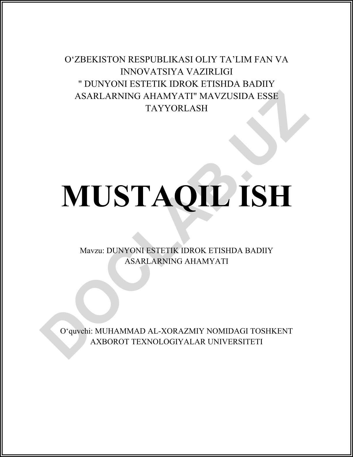 Dunyni estetik idrok etishda badiiy asarlarning ahamyati