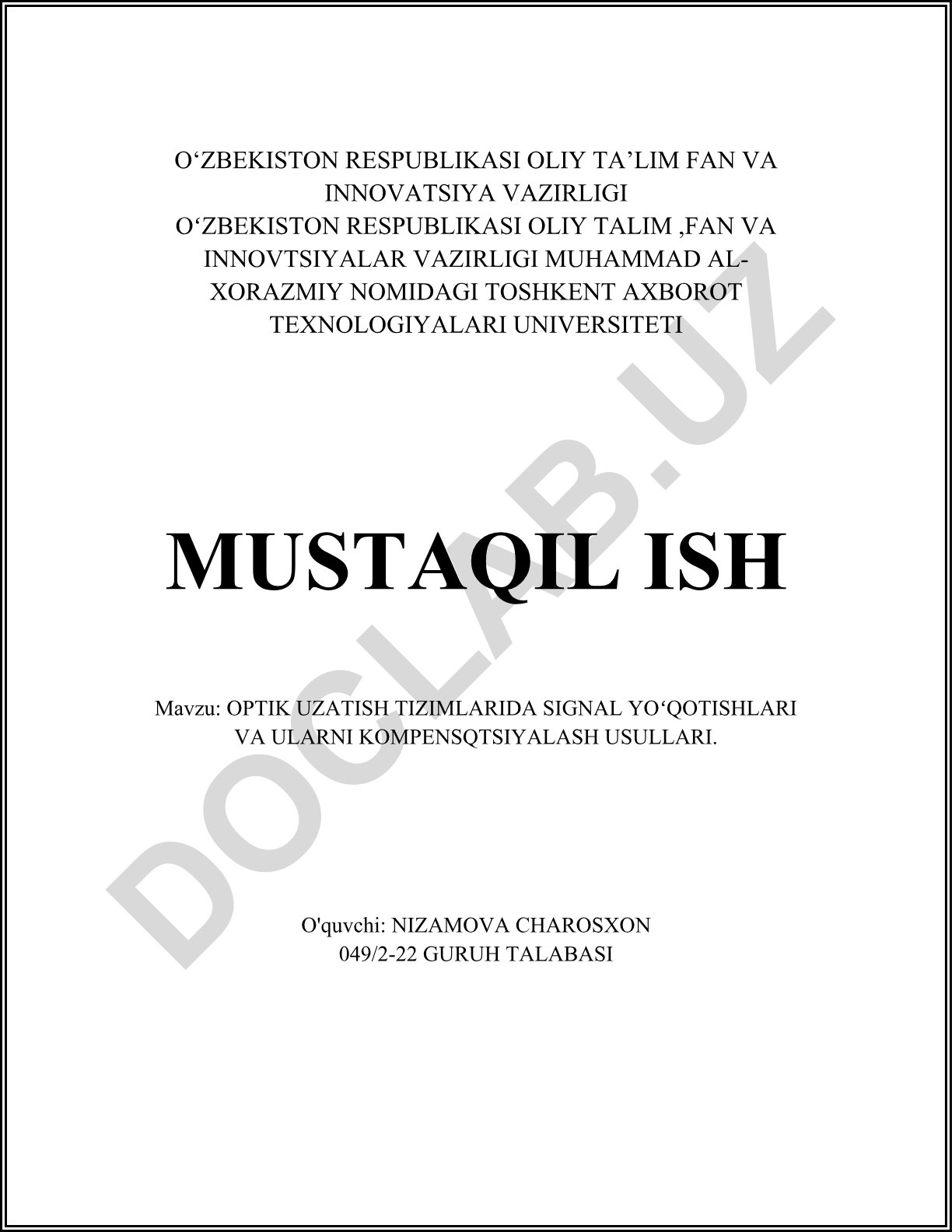 Optik uzatish tizimlarida signal yoʻqotishlari va ularni kompensatsiyalash usullari