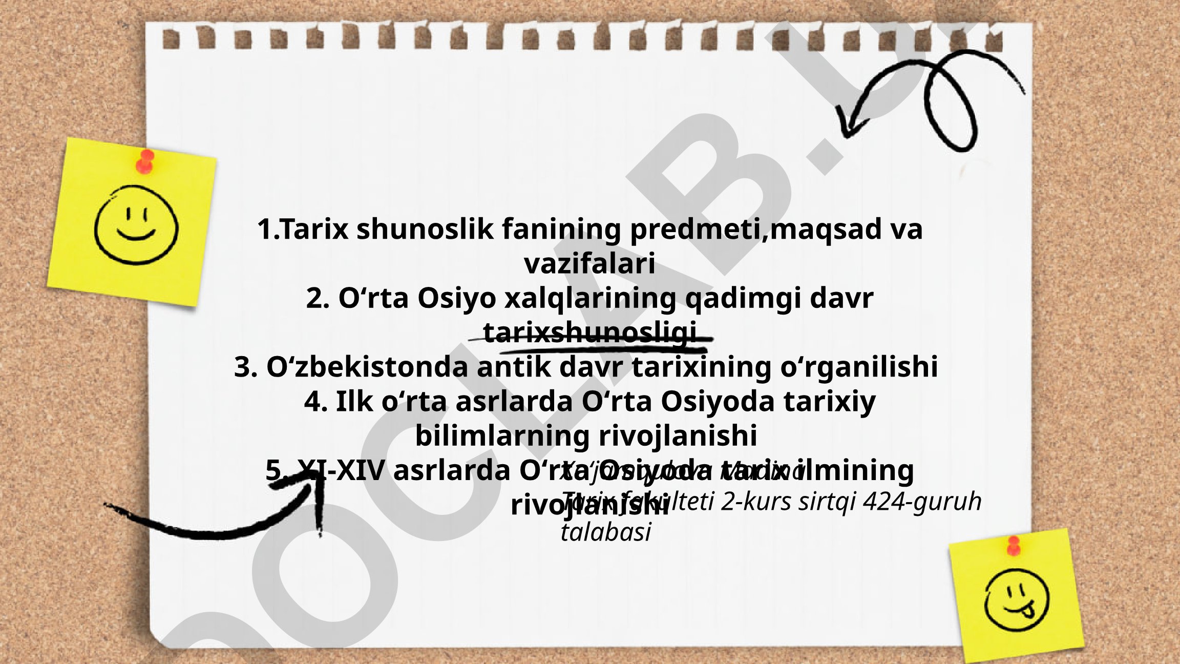 Tarixshunoslik fanining predmeti, maqsad va vazifalari