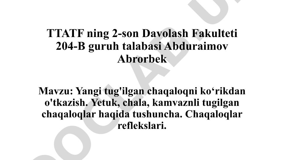 Yangi tug'ilgan chaqaloqni ko'rikdan o'tkazish va tibbiy tekshiruv