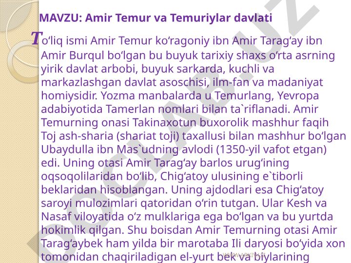 Amir Temur va Temuriylar davlati