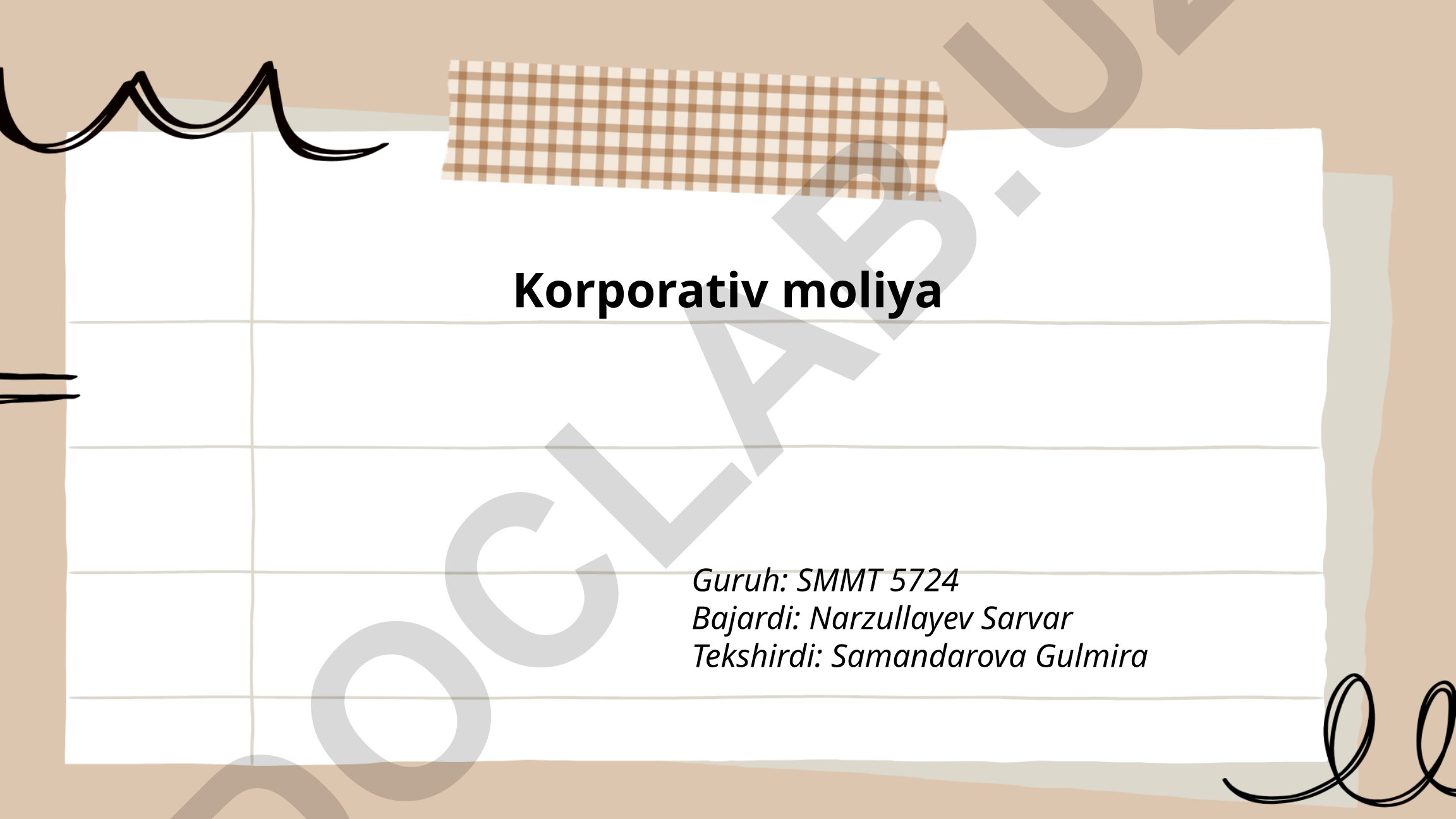 Korporativ moliya nazariyalari va tushunchalari