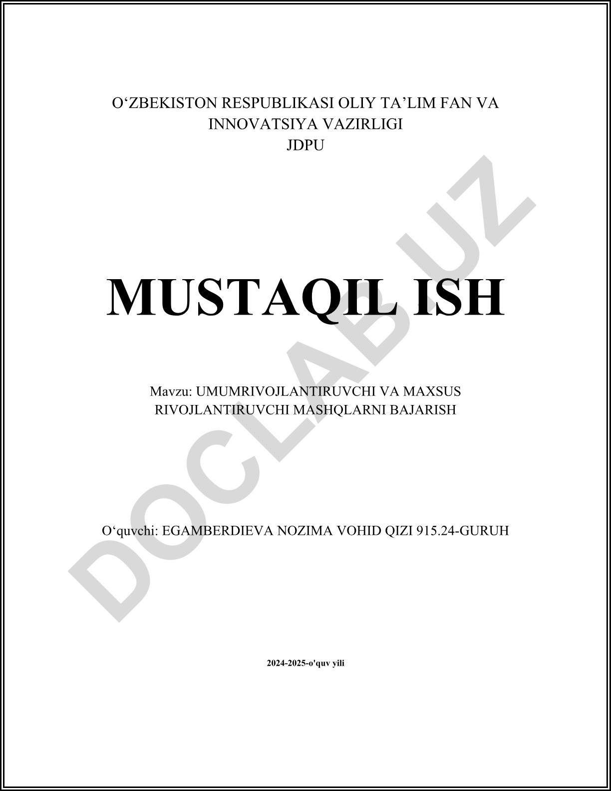 Umumrivojlantiruvchi va maxsus rivojlantiruvchi mashqlarni bajarish