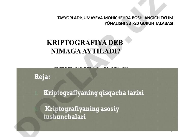 Kriptografiya tushunchasi va asoslari