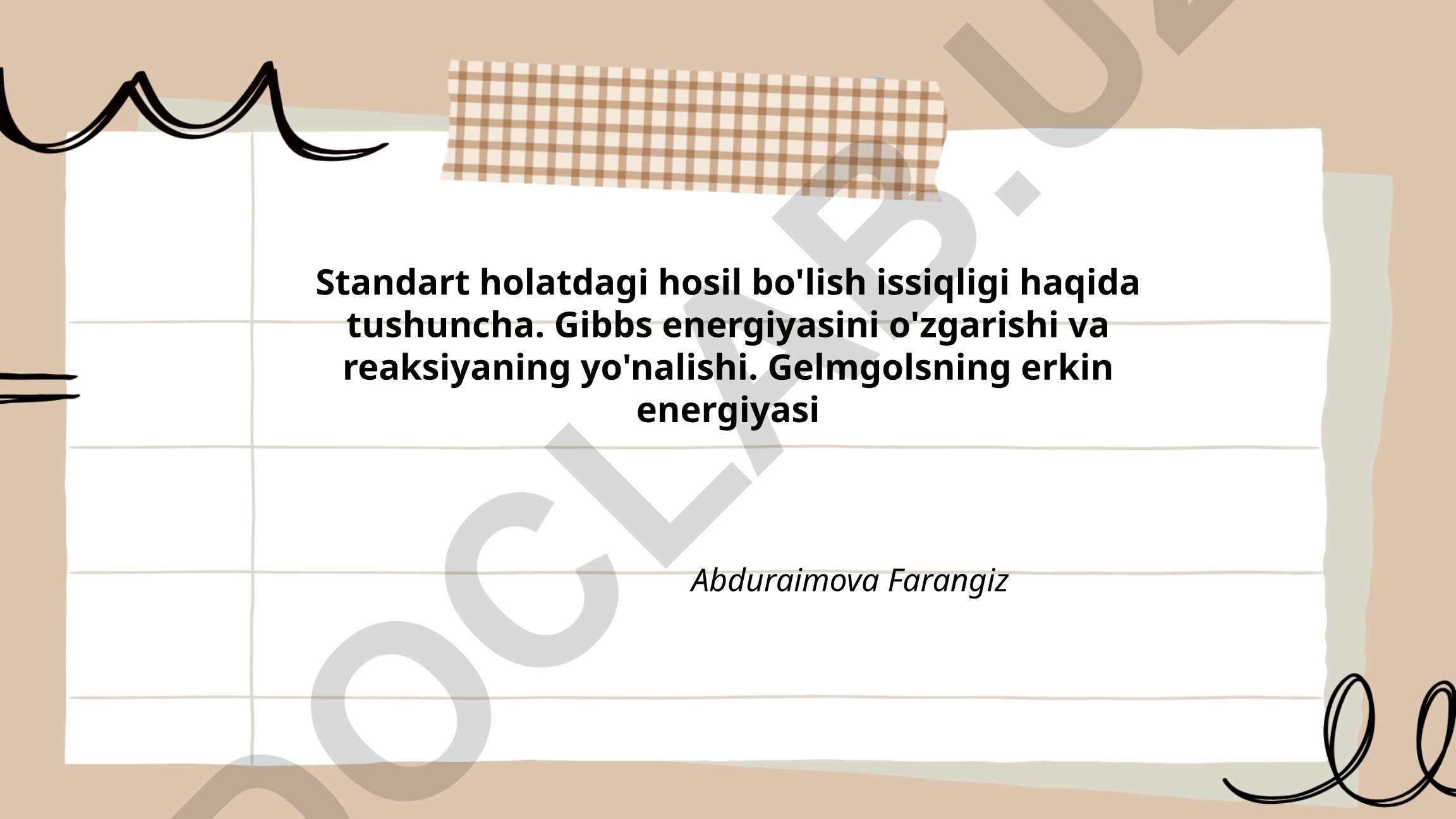 Standart holatdagi hosil bo'lish issiqligi va Gibbs energiyasi