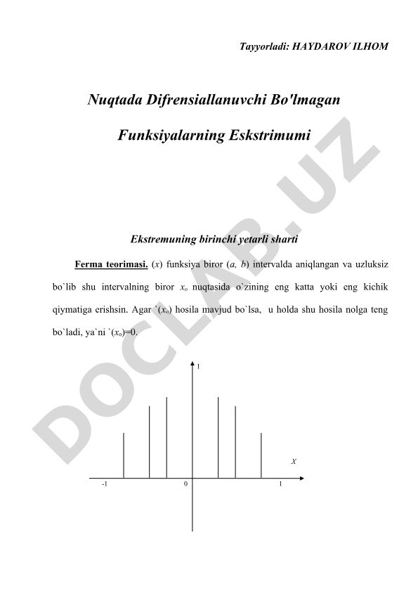 Funksiyalarning ekstremumlari va Ferma teoremasi