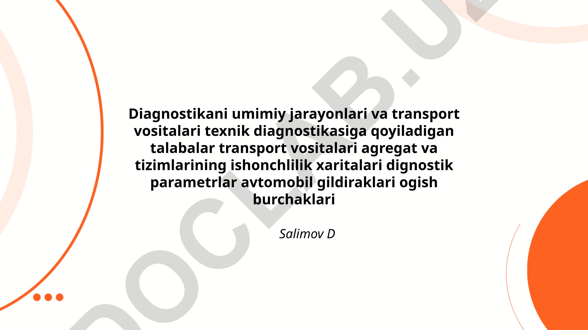 Transport vositalari texnik diagnostikasi va ishonchlilik xaritalari