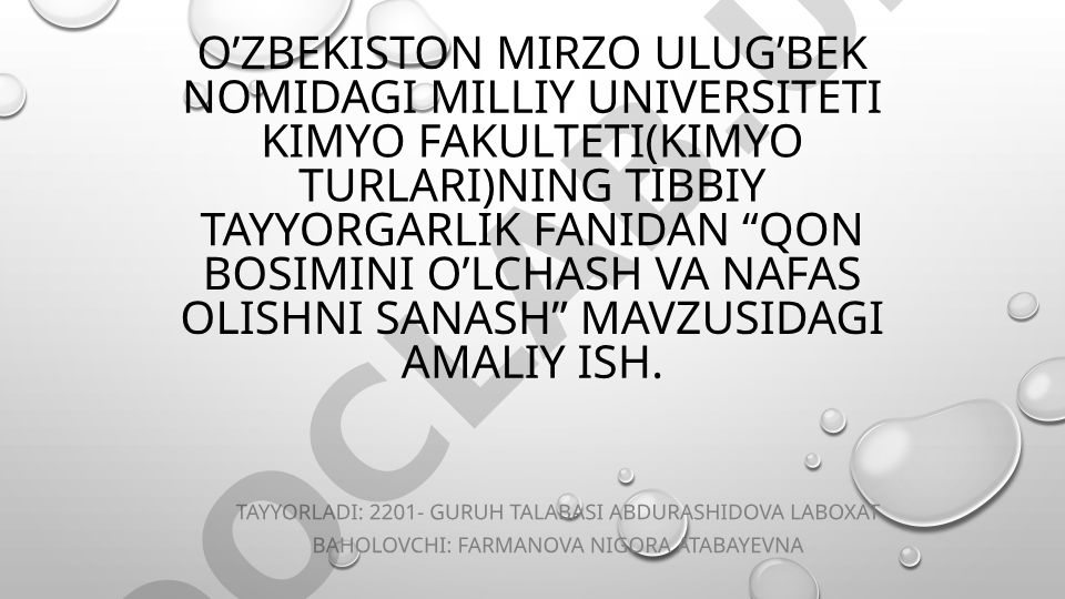 Qon bosimini o'lchash va nafas olishni sanash