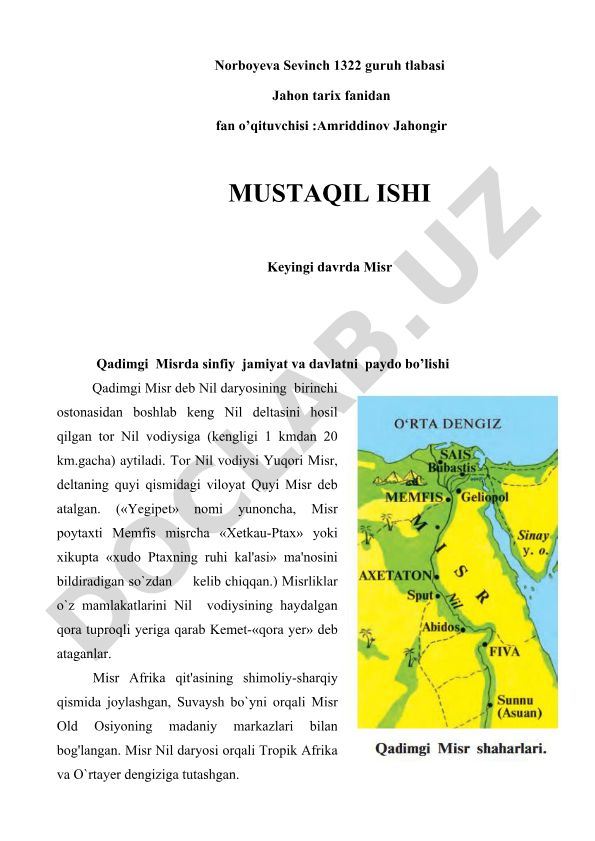 Qadimgi Misrda sinfiy jamiyat va davlatning paydo bo'lishi