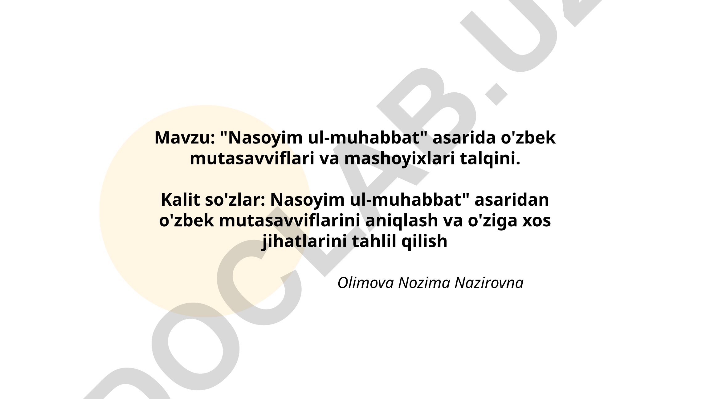 "Nasoyim ul-muhabbat" asarida o'zbek mutasavviflari va mashoyixlari talqini