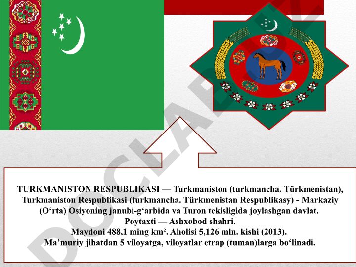 Turkmaniston Respublikasi: geografiyasi, ma'muriy tuzilishi va hokimiyat tizimi
