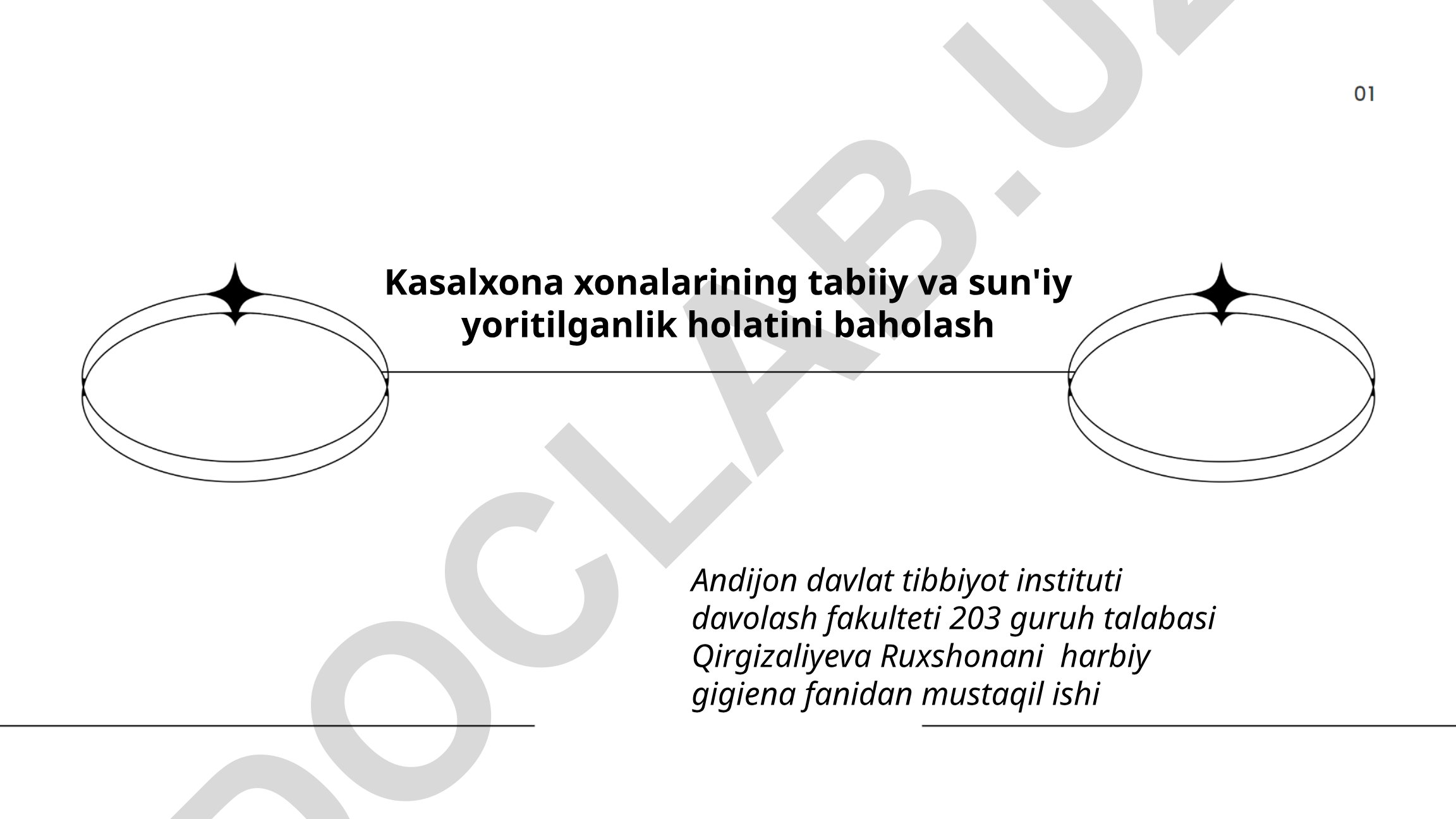 Kasalxona xonalarining tabiiy va sun'iy yoritilganlik holatini baholash