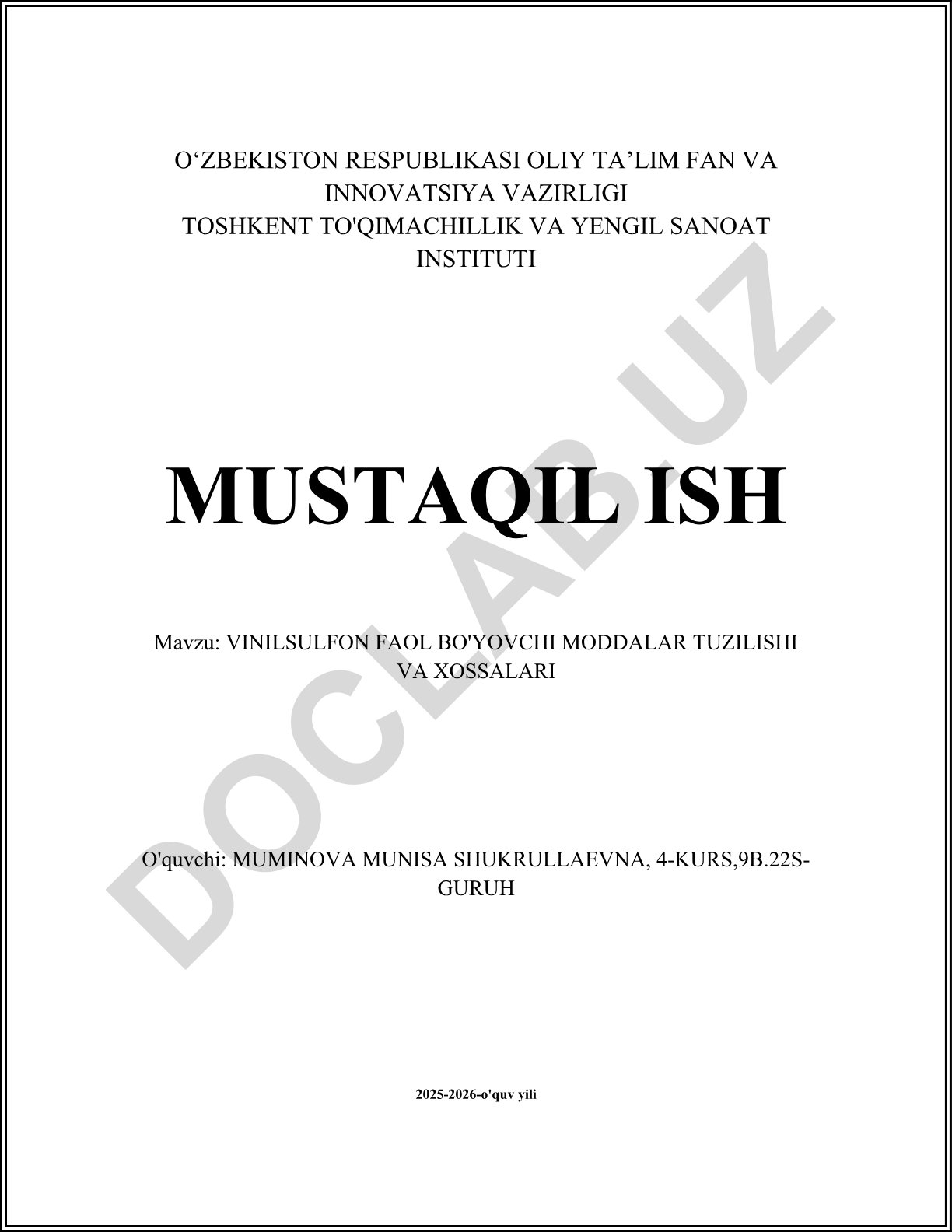 Vinilsulfon faol bo'yovchi moddalar tuzilishi va xossalari