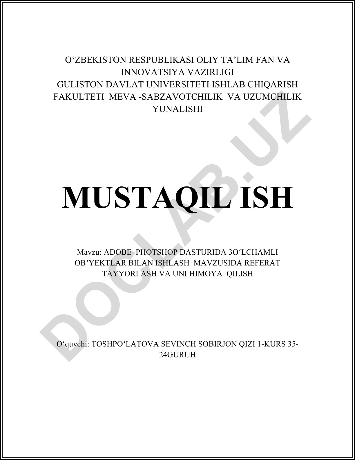 Adobe Photoshop dasturida 3oʻlchamli obʼyektlar bilan ishlash