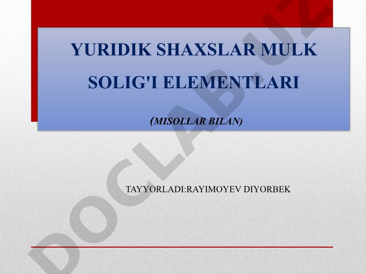 Yuridik shaxslar mulk solig'i elementlari
