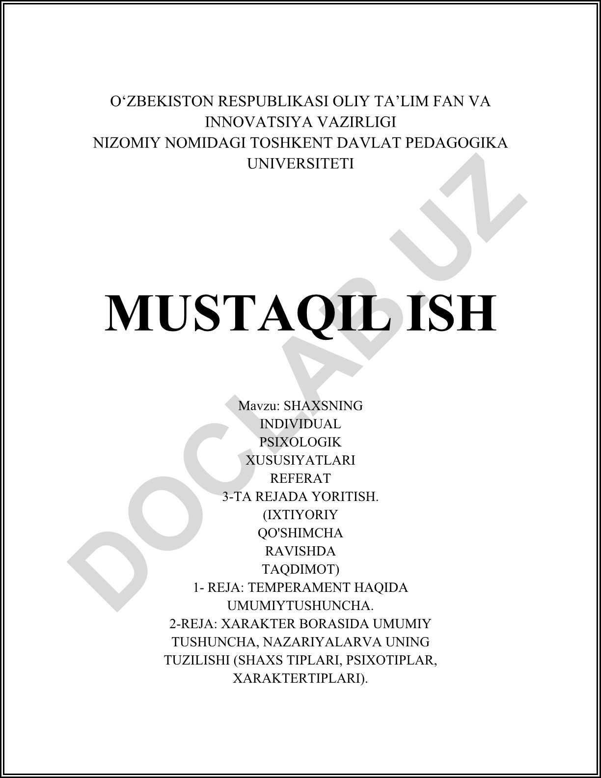 Shaxsning individual psixologik xususiyatlari