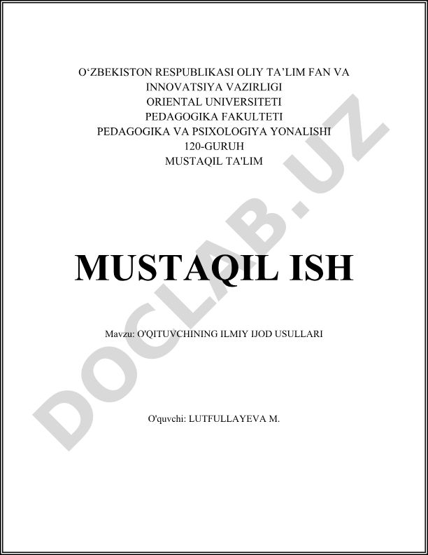 O'qituvchining ilmiy ijod usullari