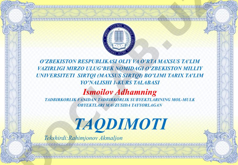 Tadbirkorlik subyektlarining mol-mulk obyektlari