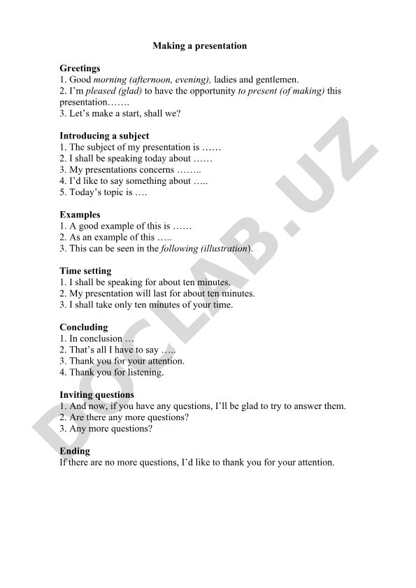 Presentation structure and useful phrases
