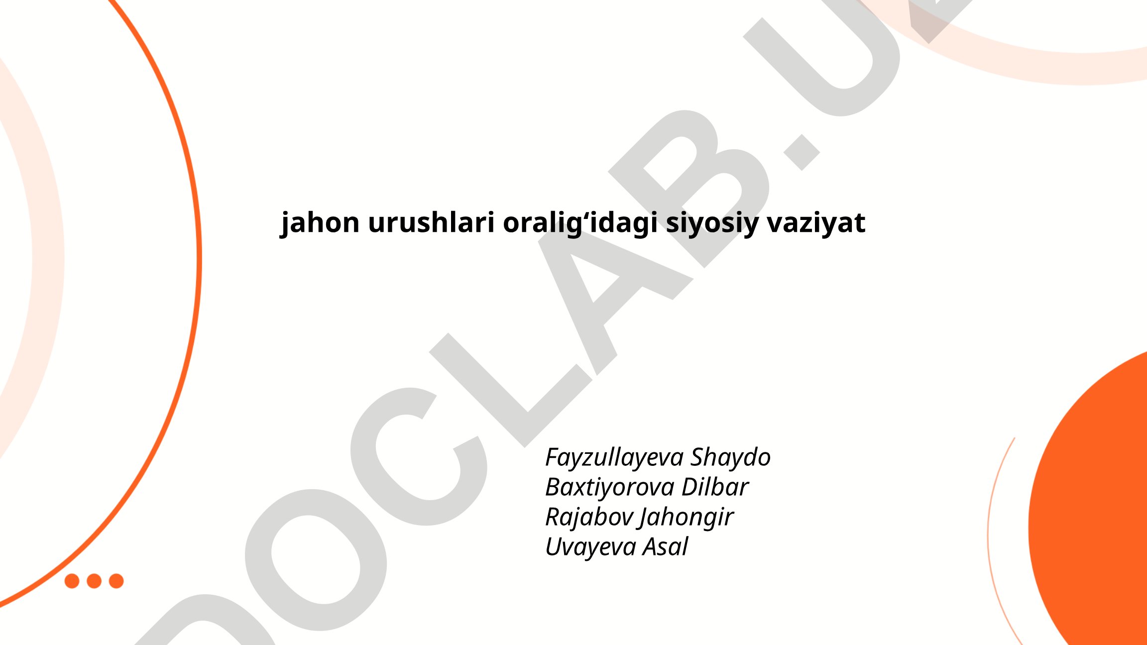 Jahon urushlari oraligʻidagi siyosiy vaziyat