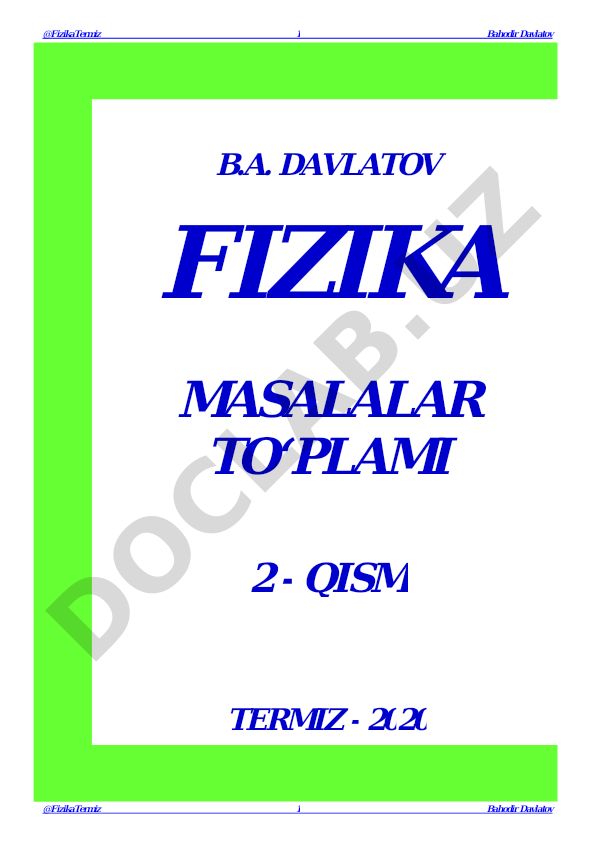 Fizika masalalar to'plami 2-qism