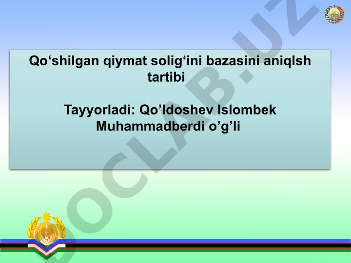 Qo'shilgan qiymat solig'i (QQS)ning iqtisodiy mohiyati va hisoblash tartibi