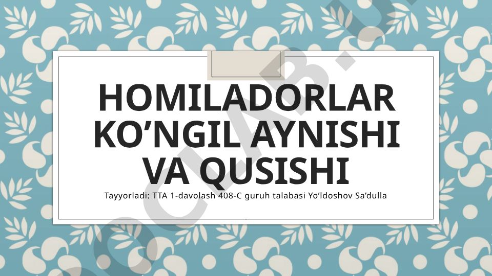 Homiladorlikda toksikoz: ko'ngil aynishi va qusish
