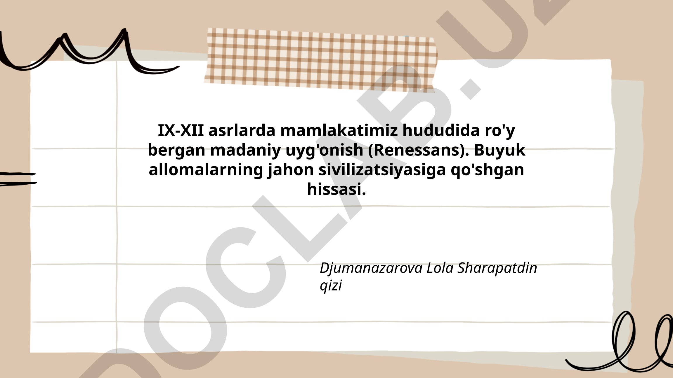 IX-XII asrlarda mamlakatimiz hududida ro'y bergan madaniy uyg'onish (Renessans)