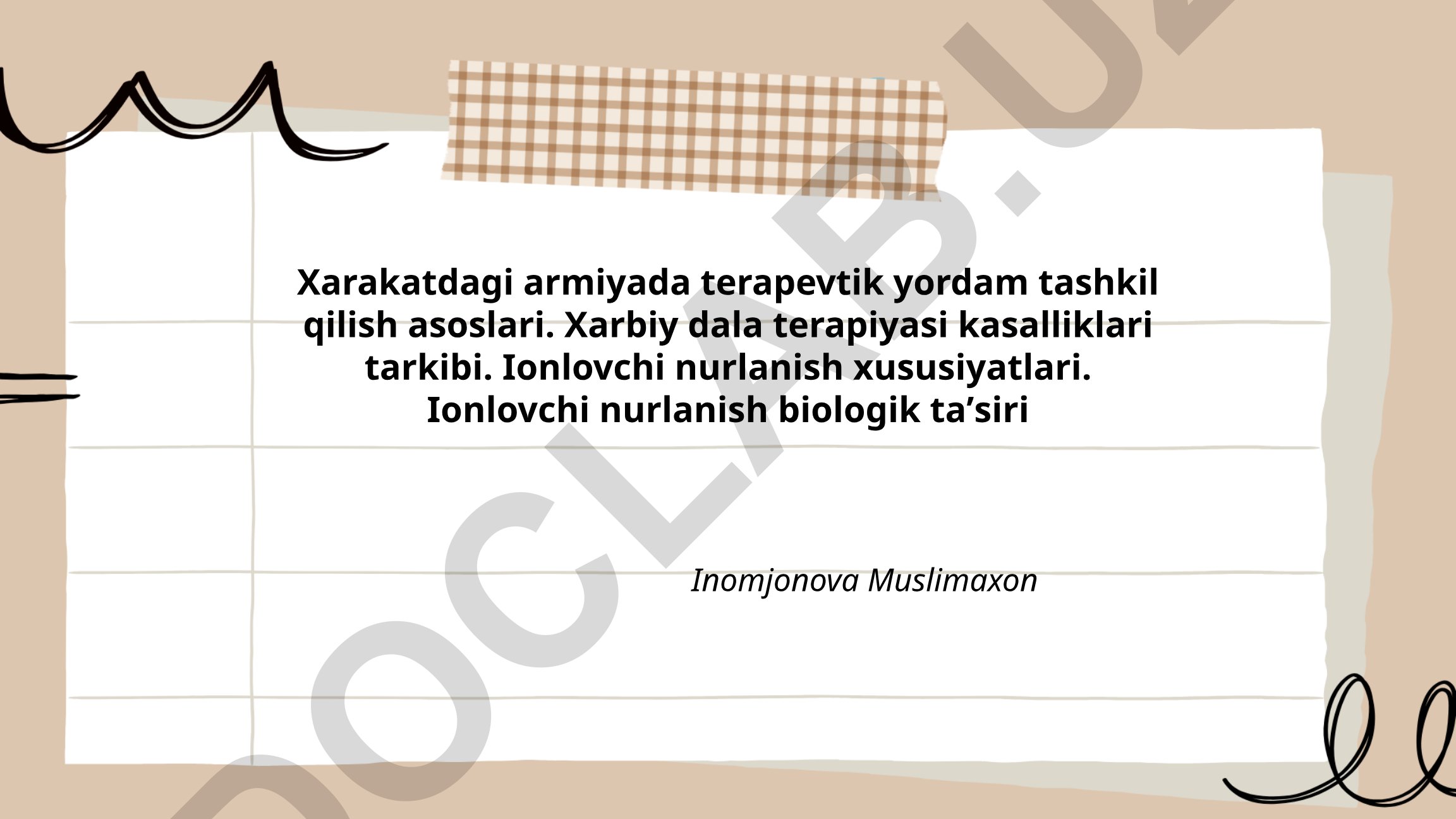 Harbiy harakatlarda terapevtik yordamni tashkillashtirish asoslari