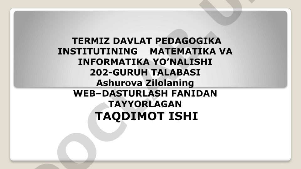 Mijoz-server texnologiyasi asoslari. HTTP protokoli va ma'lumotlarni serverga jo'natish metodlari