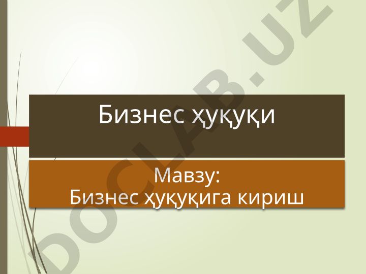 Бизнес ҳуқуқига кириш 1 Бизнес ҳуқуқи