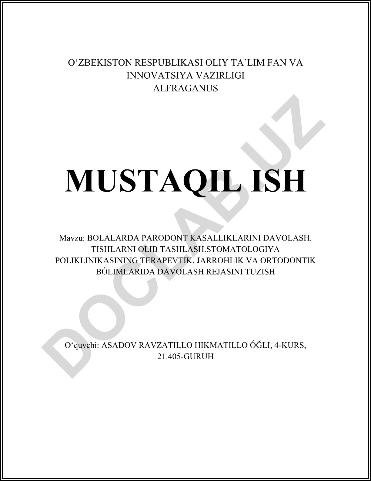 Bolalarda parodont kasalliklarini davolash va tishlarni olib tashlash