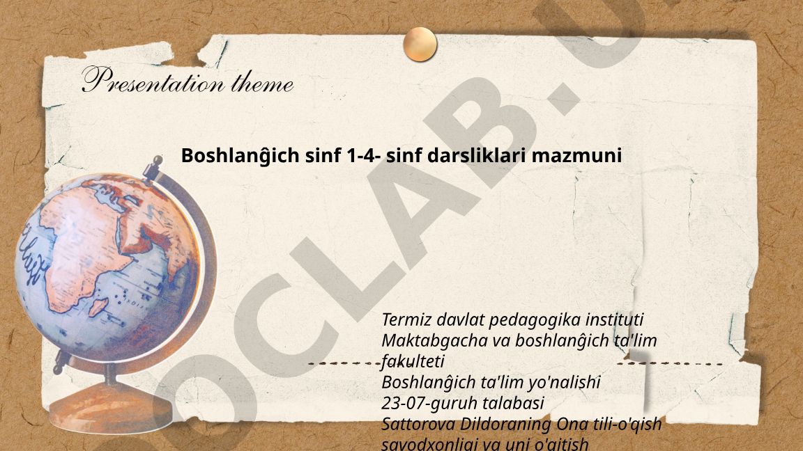 Boshlang'ich sinf 1-4-sinf darsliklari mazmuni