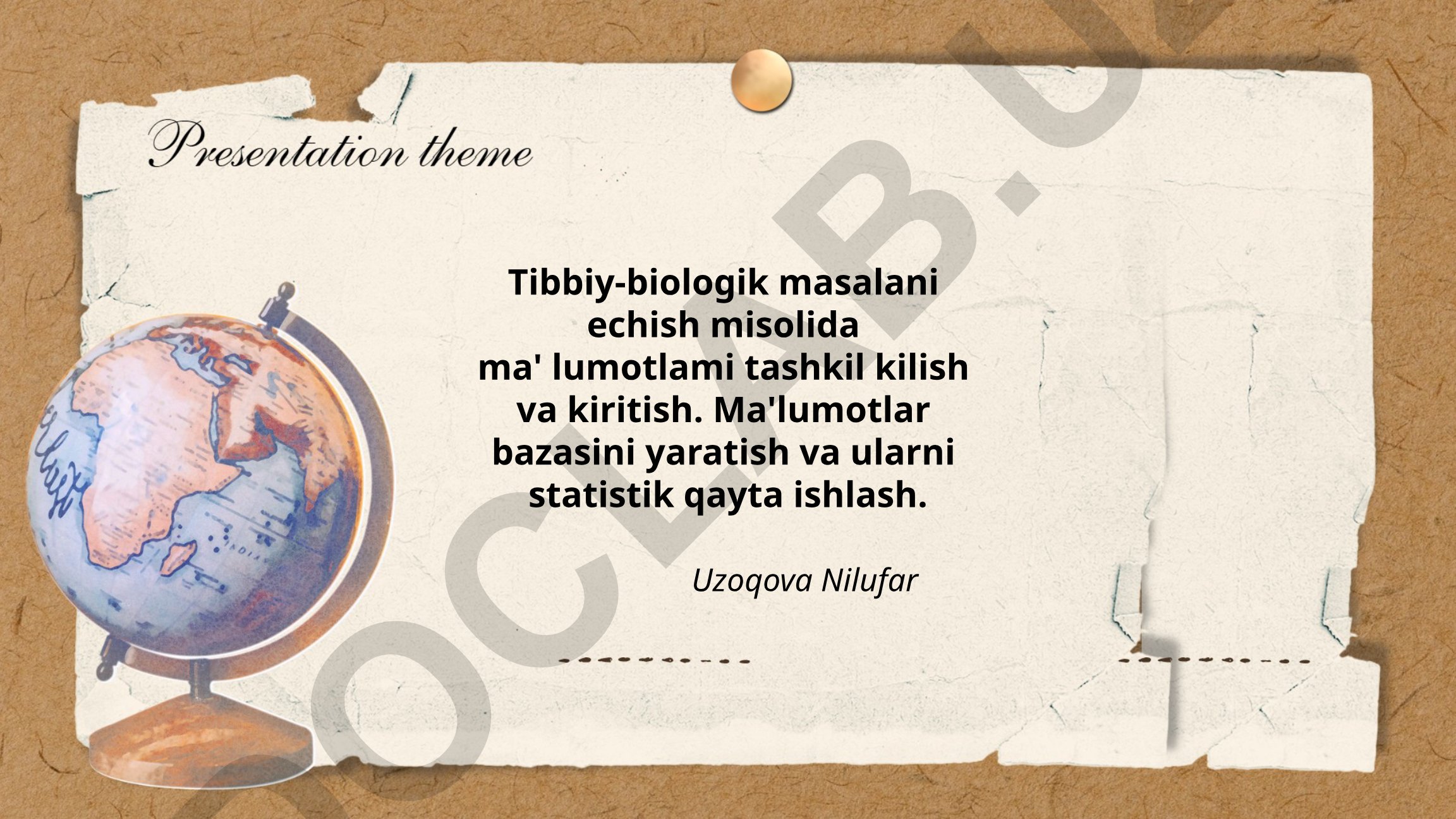 Tibbiy-biologik tadqiqotlar uchun ma'lumotlar tuzilmasi va statistik qayta ishlash