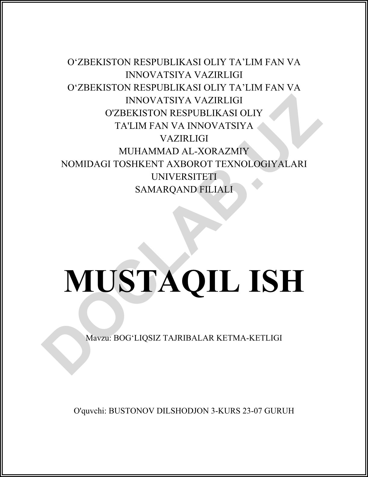 Bog‘liqsiz tajribalar ketma-ketligi