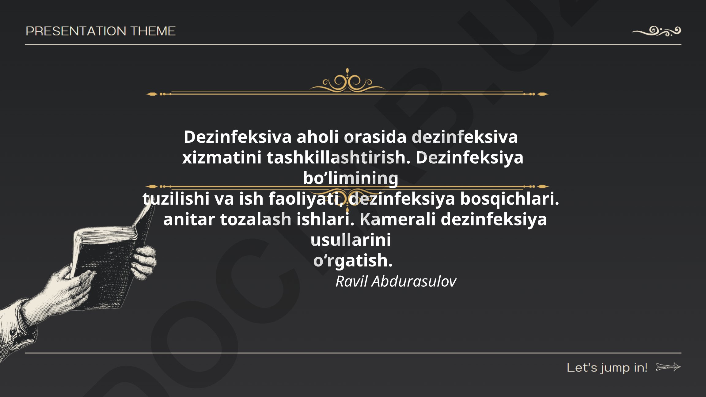 Dezinfeksiyaviy xizmatni tashkil etish tamoyillari va boshqaruv tizimi