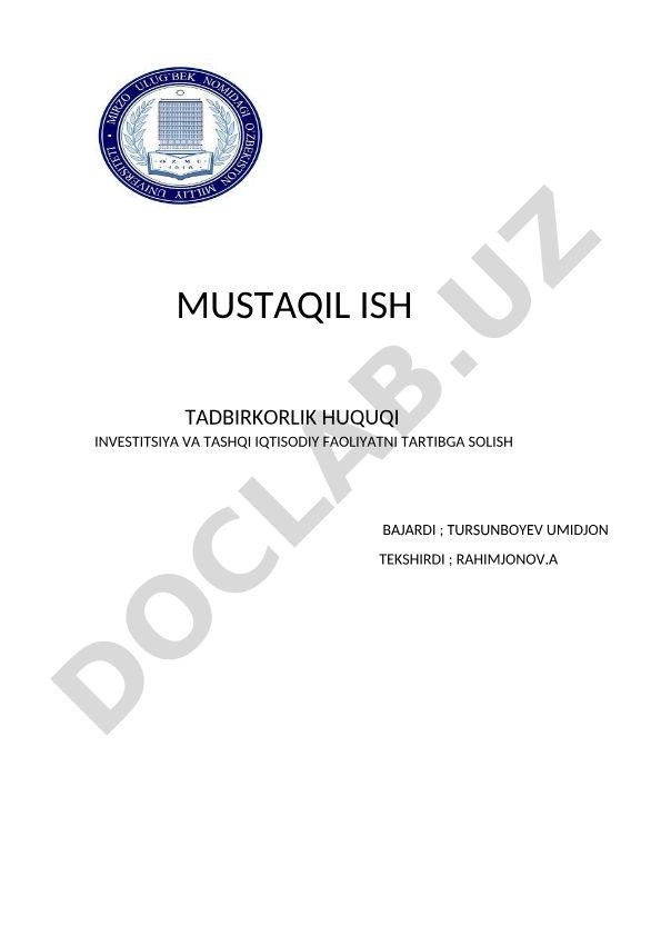 Investitsiya va tashqi iqtisodiy faoliyatni tartibga solish