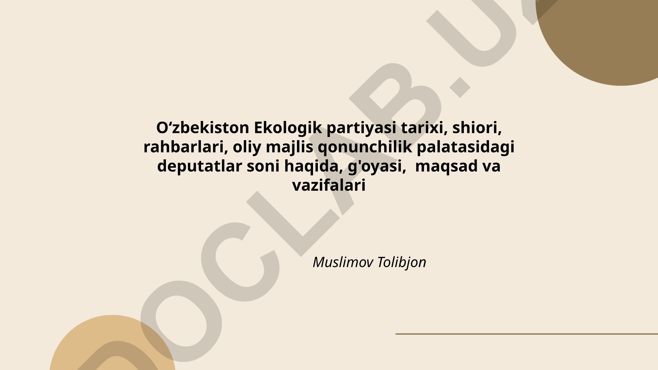O'zbekiston Ekologik partiyasi tarixi, shiori, rahbarlari va maqsadlari